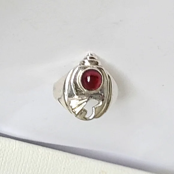 Vintage Boho Unique Weird Chunky Red Purple Cabochon Stone Sterling Silver Ring - Picture 4 of 15